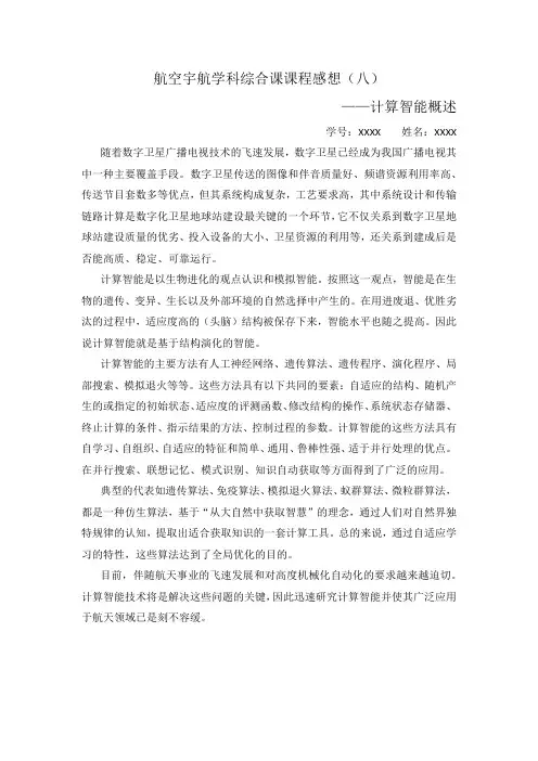 航空宇航学科综合课课程感想-计算智能概述
