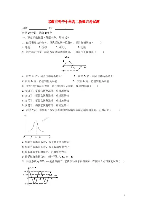 河北省邯郸市荀子中学高二物理下学期第一次月考试题(无答案)