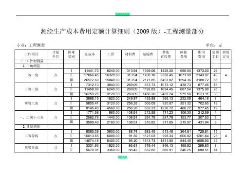 测绘生产成本费用定额计算细则(2009)-工程测量