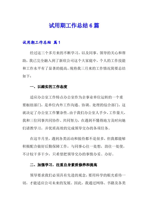 试用期工作总结6篇(word版)