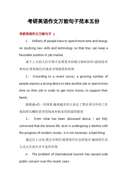 考研英语作文万能句子范本五份
