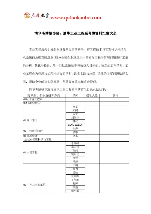 清华考博辅导班：清华工业工程系考博资料汇集大全