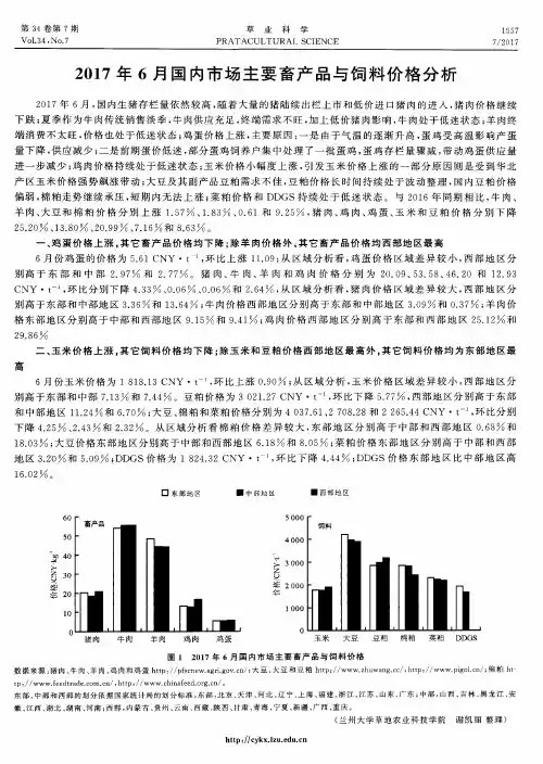 2017年6月国内市场主要畜产品与饲料价格分析