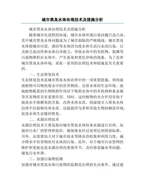 城市黑臭水体治理技术及措施分析