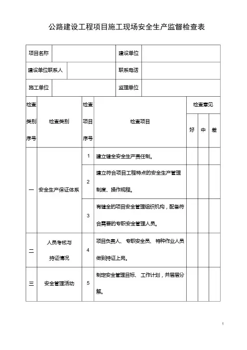 公路工程安全生产检查记录表