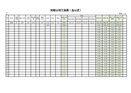 Excel表格模板：实用工资表(含公式)