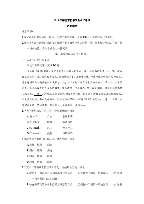 2018山东潍坊市中考语文试题(word版,含答案)