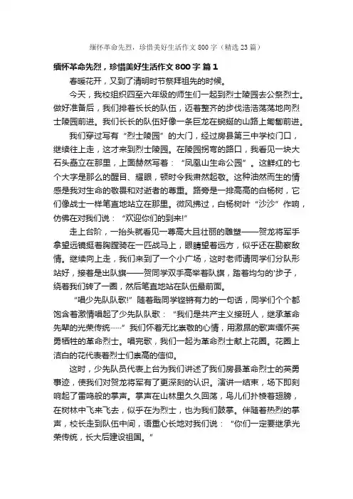 缅怀革命先烈，珍惜美好生活作文800字（精选23篇）