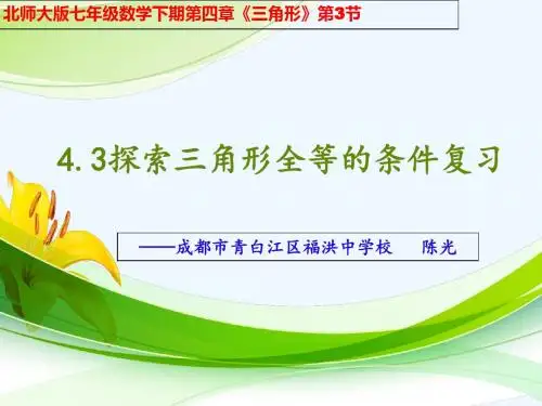 数学北师大版七年级下册探索三角形全等的条件复习.3探索三角形全等的条件复习
