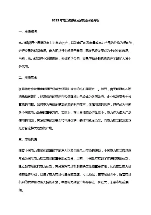 2023年电力期货行业市场环境分析