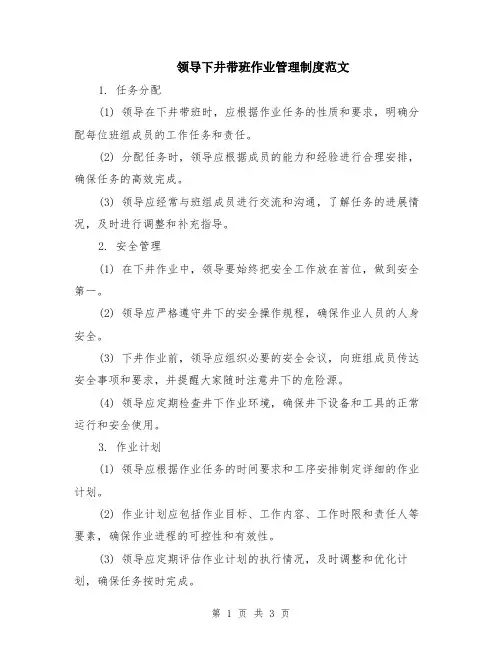 领导下井带班作业管理制度范文