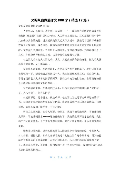 文明从我做起作文800字（精选12篇）