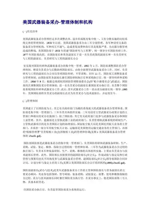 美国武器装备采办-管理体制和机构