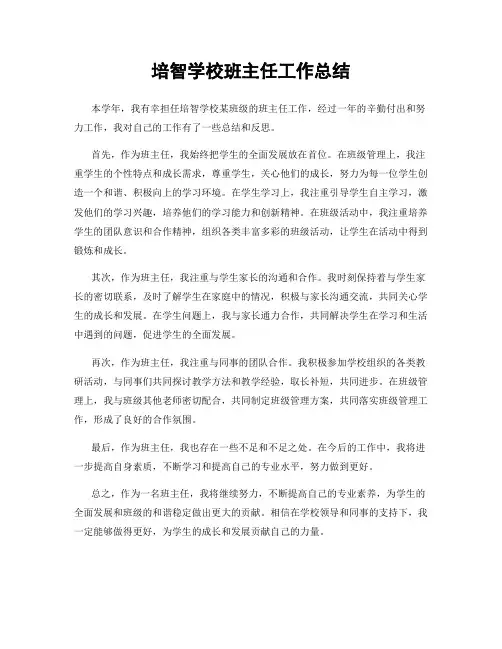 培智学校班主任工作总结