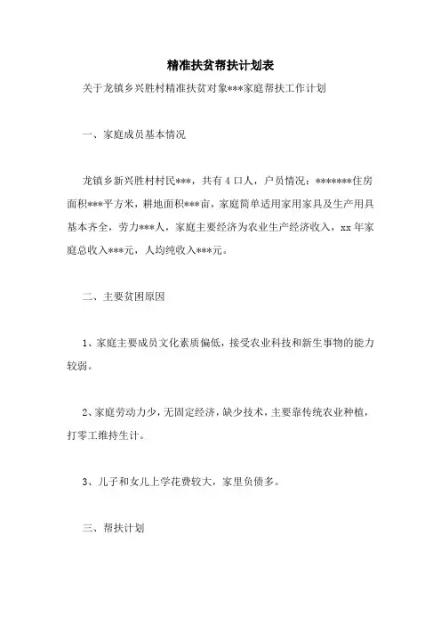 精准扶贫帮扶计划表