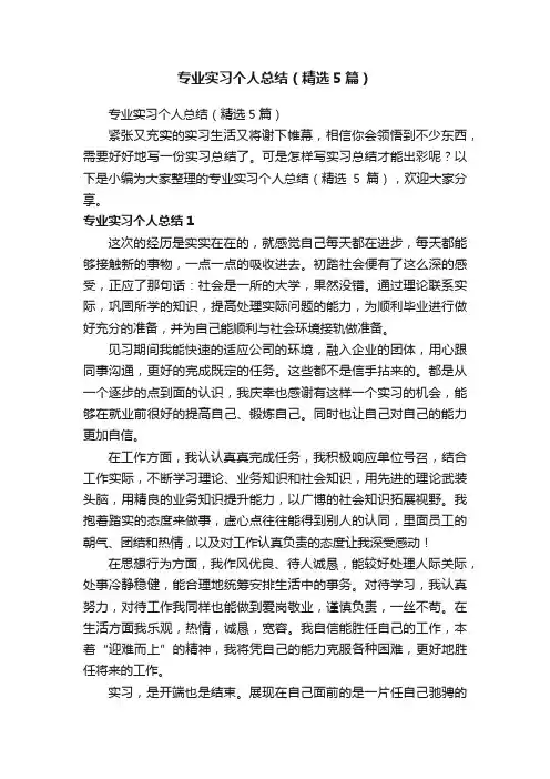 专业实习个人总结（精选5篇）