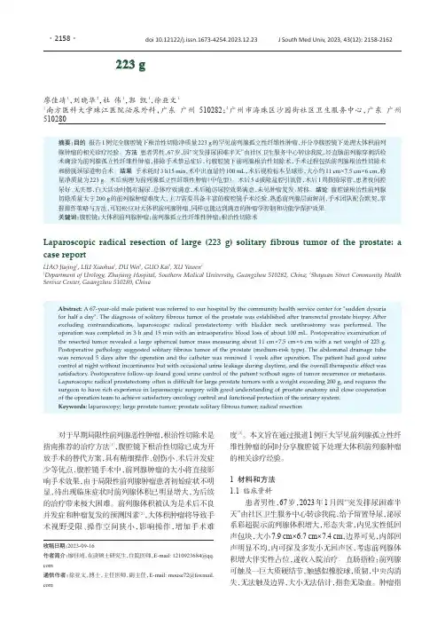 罕见大体积（223_g）前列腺孤立性纤维性肿瘤腹腔镜下根治性切除术