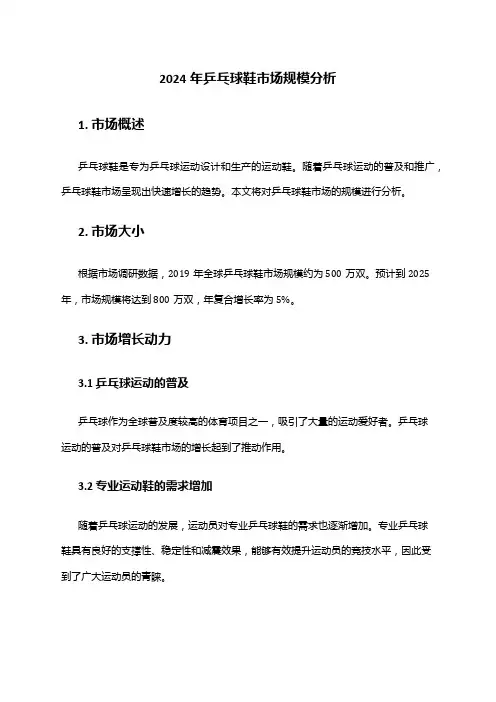 2024年乒乓球鞋市场规模分析