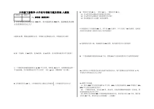 六年级下册数学-小升初专项练习题及答案-H110-人教版