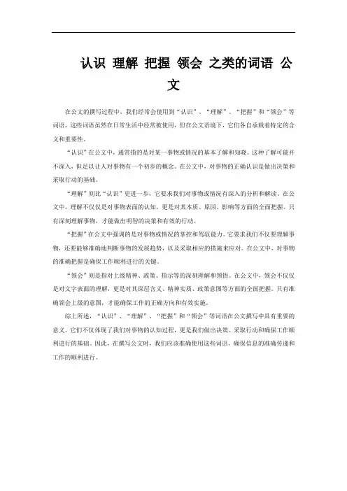 认识 理解 把握 领会 之类的词语 公文