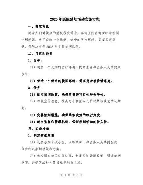 2023年医院禁烟活动实施方案