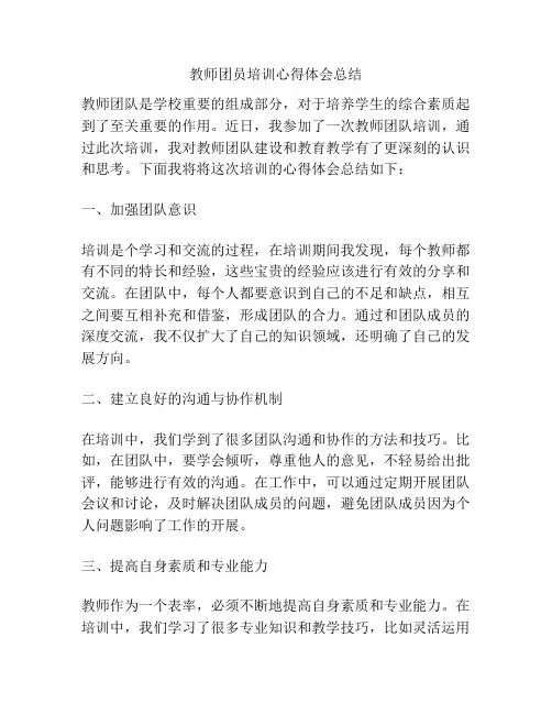 教师团员培训心得体会总结