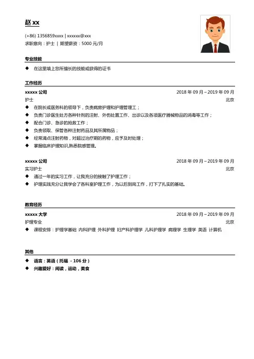 护士简历模板免费使用