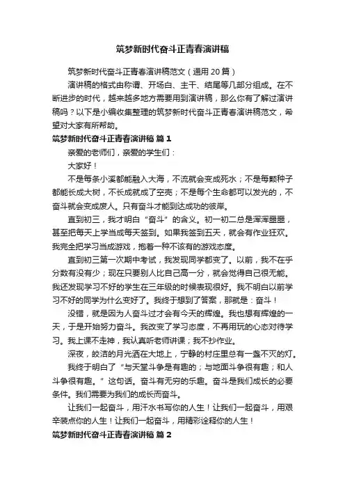 筑梦新时代奋斗正青春演讲稿范文（通用20篇）