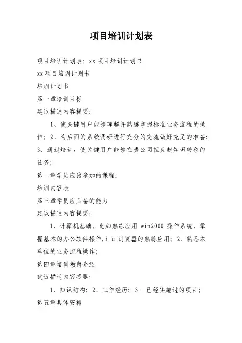 项目培训计划表