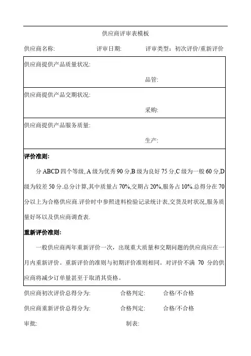 供应商评审表模板