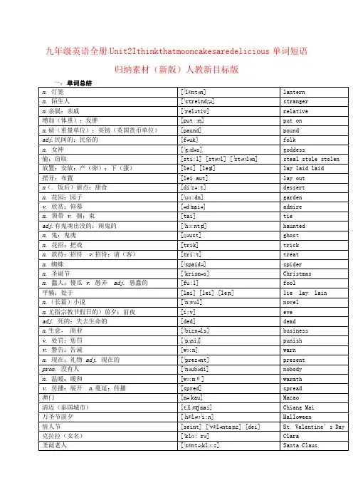 九年级英语全册Unit2Ithinkthatmooncakesaredelicious单词短语归纳素材(新版)人教新目标版