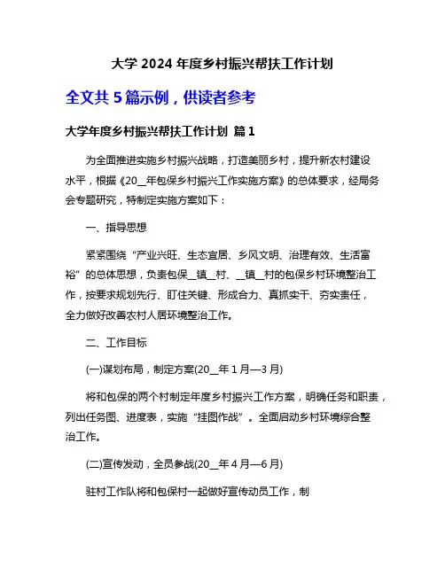 大学2024年度乡村振兴帮扶工作计划