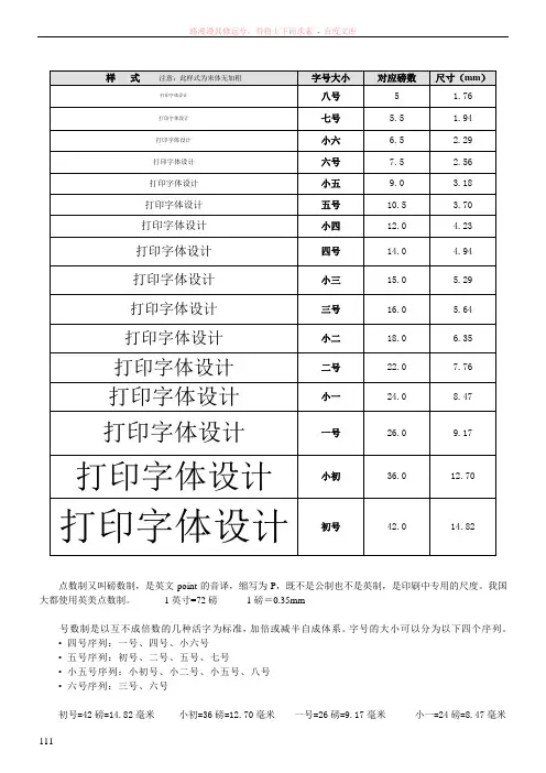 字体大小、样式、尺寸、磅数参照表及常见照片、证件纸尺寸
