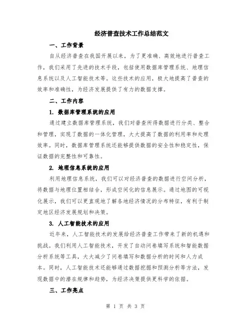 经济普查技术工作总结范文