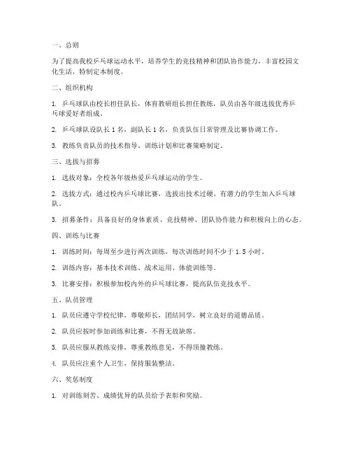 小学校园乒乓球队管理制度