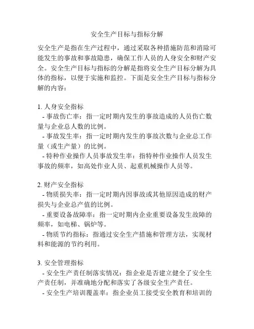 安全生产目标与指标分解