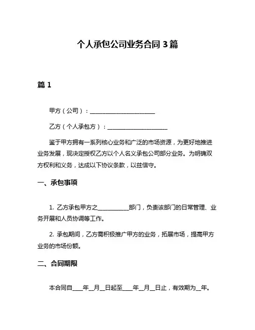 个人承包公司业务合同3篇