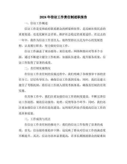 2024年信访工作责任制述职报告
