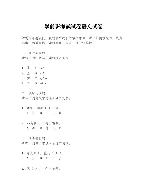 学前班考试试卷语文试卷