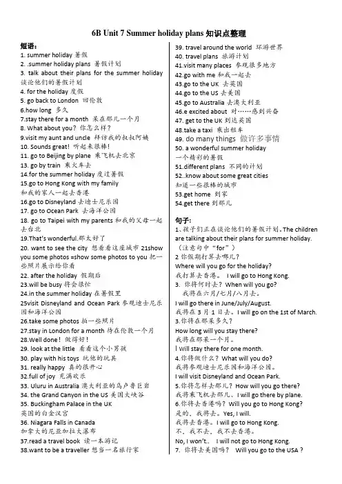 [译林版]6B Unit 7 Summer holiday plans知识点整理