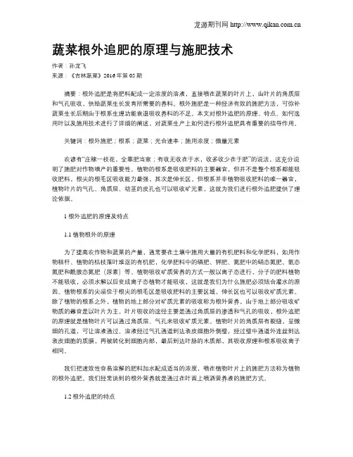 蔬菜根外追肥的原理与施肥技术