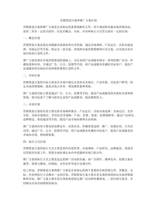 营销策划方案和推广方案区别