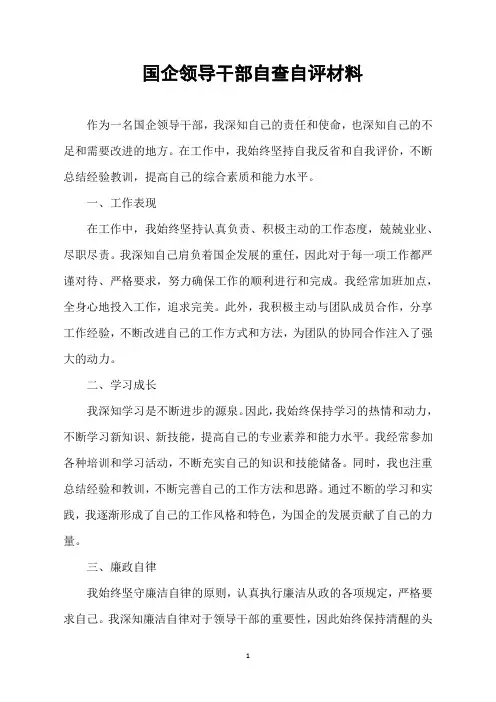 国企领导干部自查自评材料