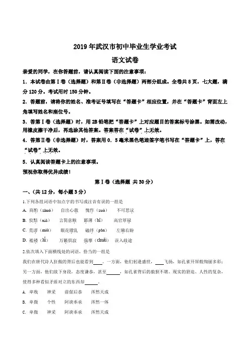 【真题】2019年湖北省武汉市中考语文试题(原卷版)