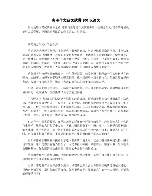 高考作文范文欣赏800议论文