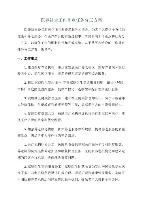 医养结合工作重点任务分工方案