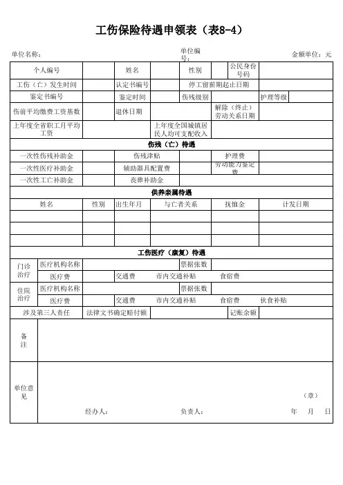 河北省工伤保险待遇申领表(表8-4)