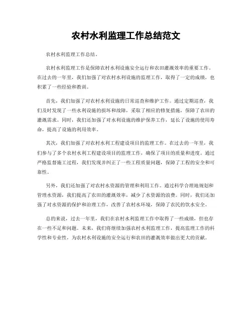 农村水利监理工作总结范文