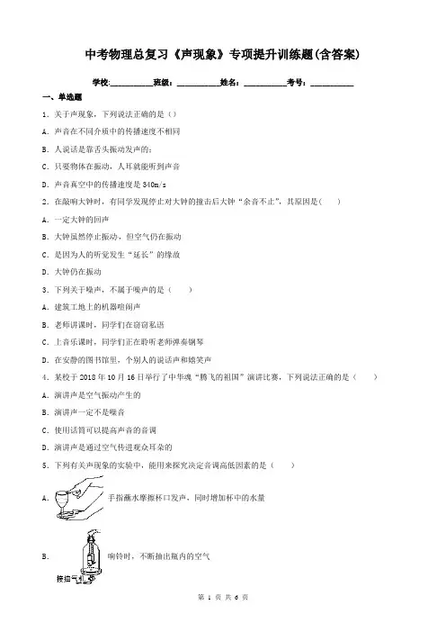 中考物理总复习《声现象》专项提升训练题(含答案)