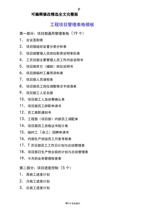 工程项目管理完整表单模版精选全文